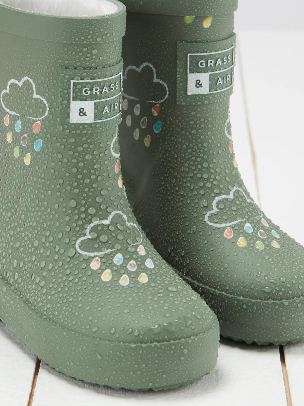 GRASS & AIR Khaki Green Colour-Changing Kids Wellies