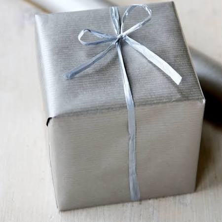 Silver / Grey wrapping paper with white Ribbon